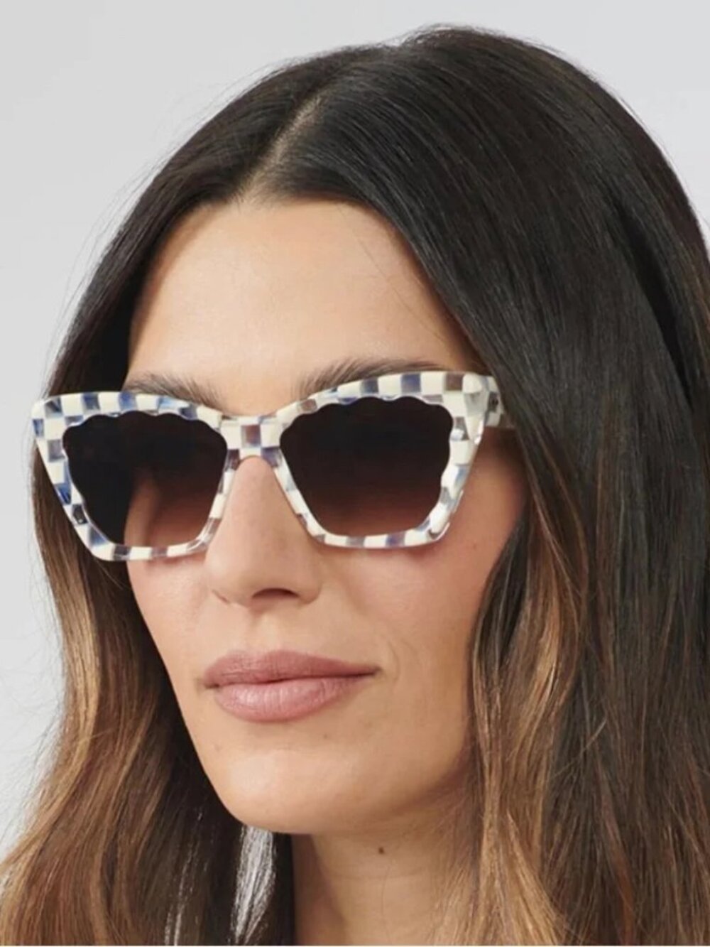 KREWE Brigitte Sunglasses Gingham Over Crystal (New Without Box)